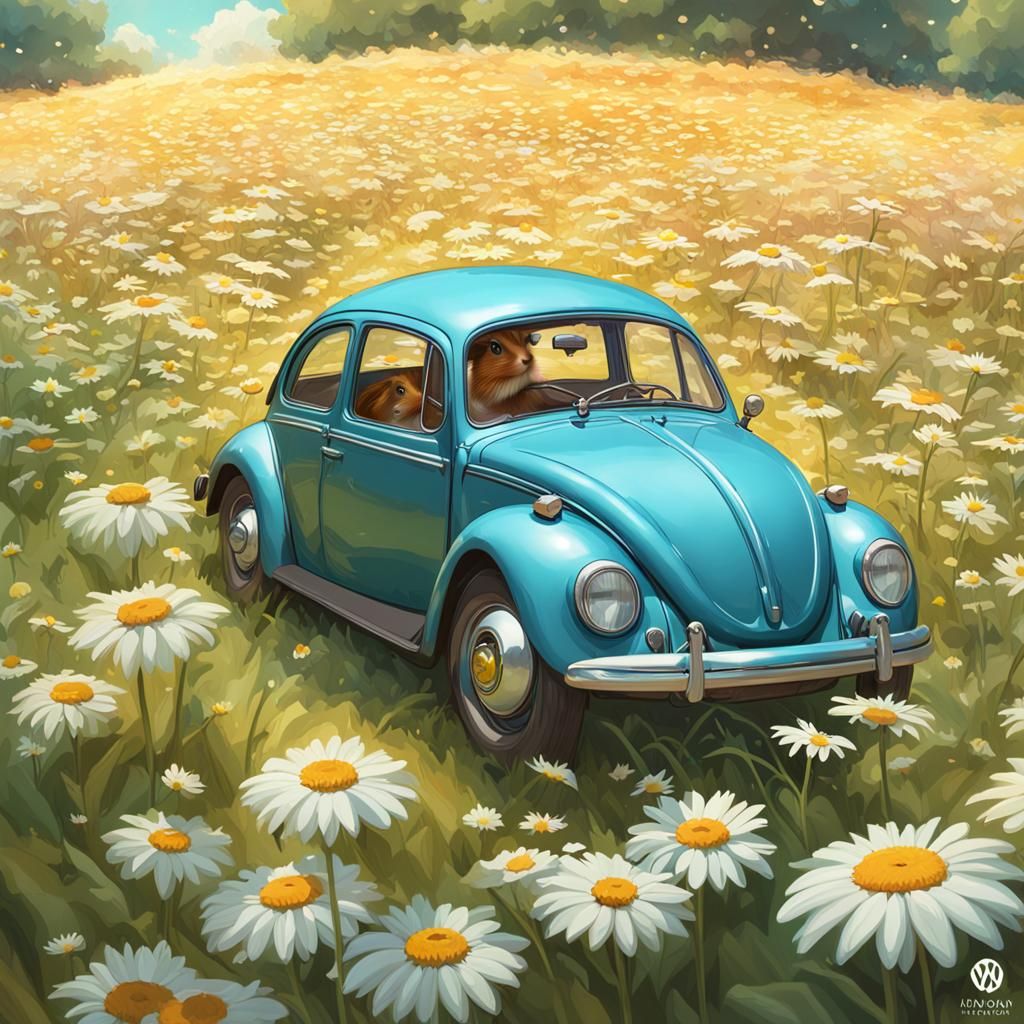 Guinea Pig Drives a VW Beetle: Artgerm Style