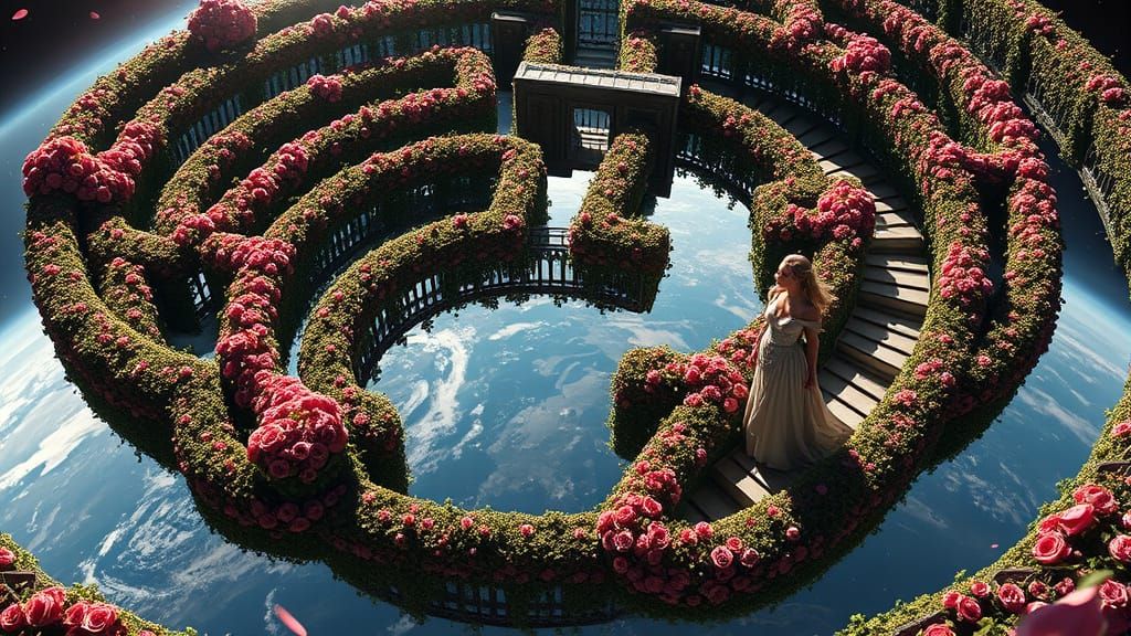 Rose Maze in Space Above Destroyed Earth