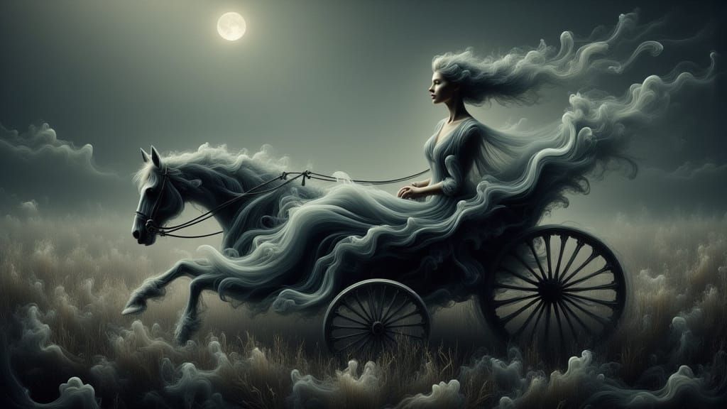 Carriage Ride with Death in Dreamlike Style