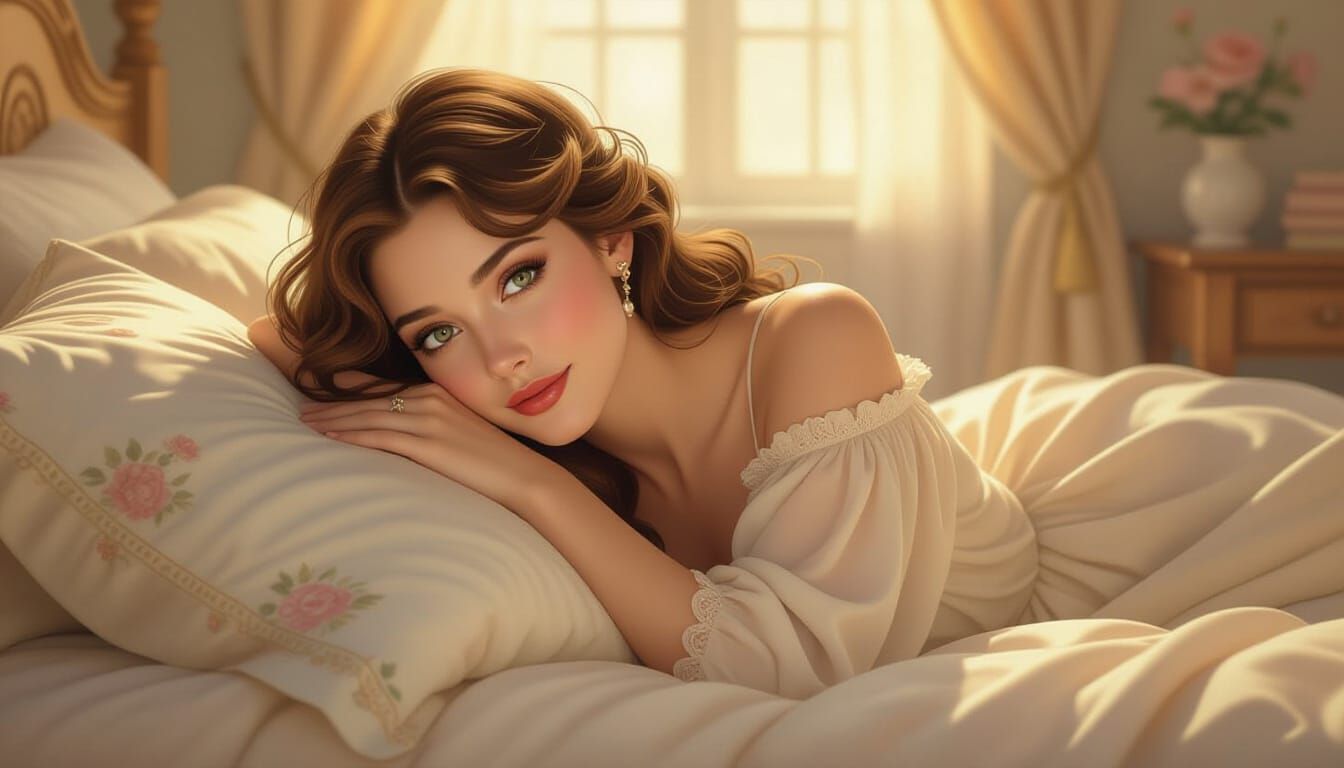 Charming Woman Relaxing on Bed in Warm Light