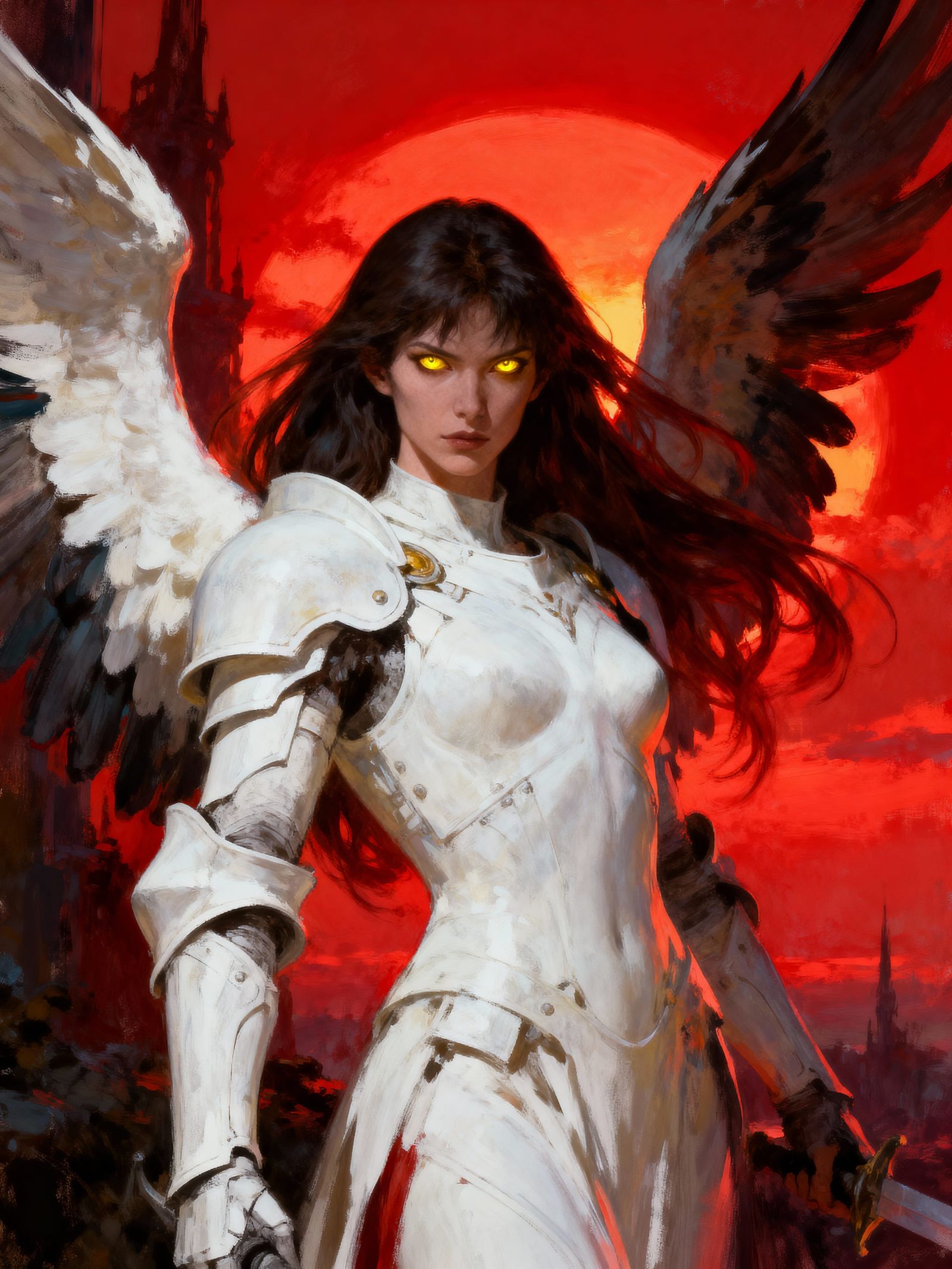 Valkyrie in Impressionistic Style with Golden Eyes