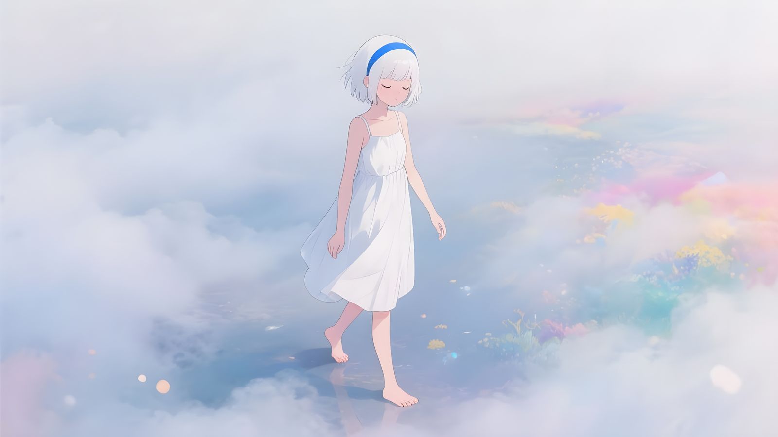 Dreamwalking Girl in Colorful Anime Style Fog