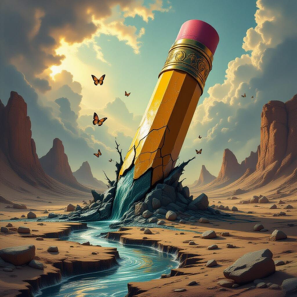 Ancient Pencil Flows Molten Graphite Creating Fantasy Landsc...