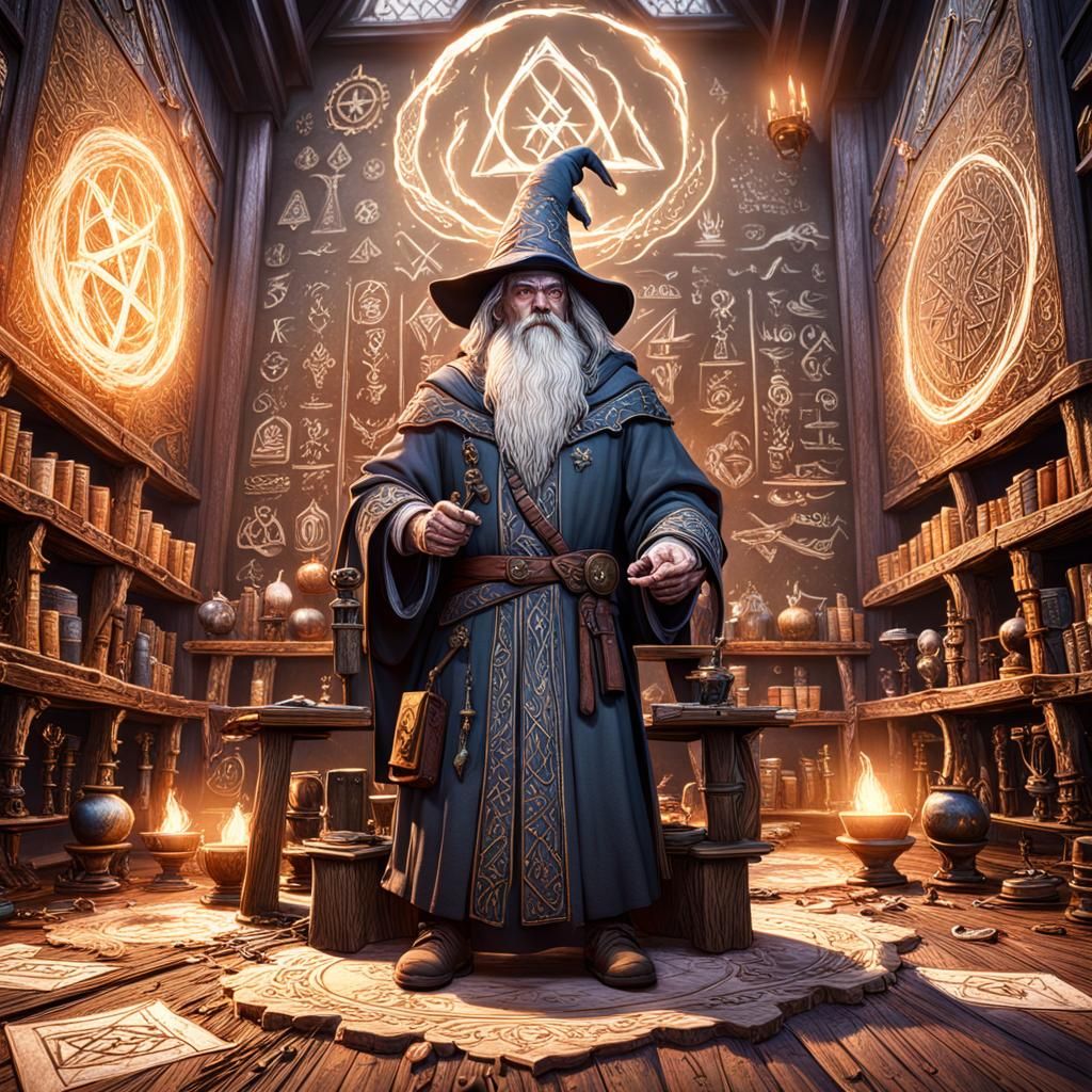 Wizard Classroom with Runes and Mage Students