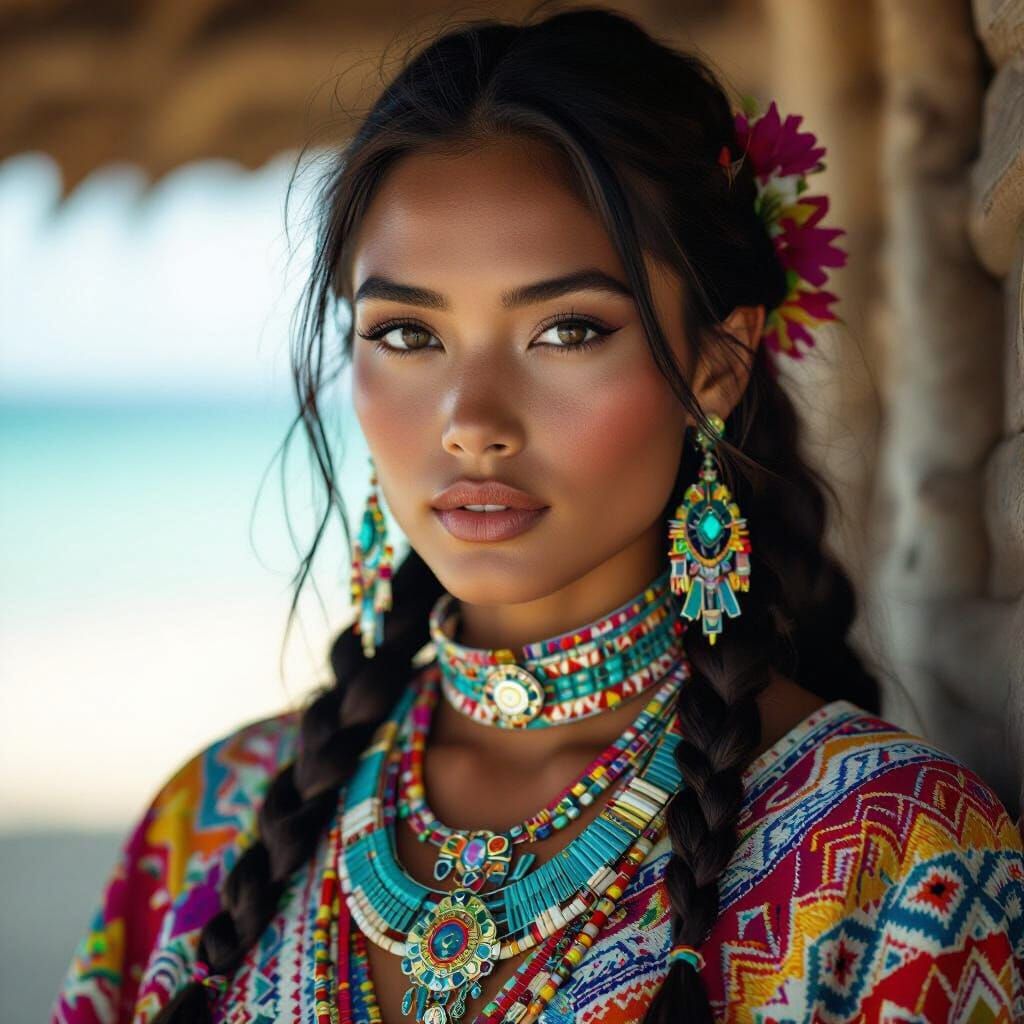 Futuristic Pacific Islander Woman in Hyperrealistic Portrait