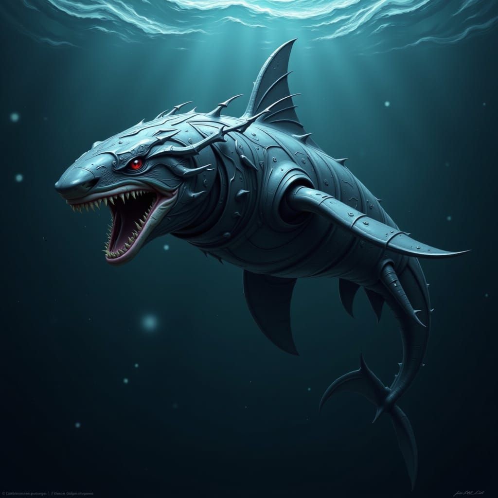 Majestic Shark in Neo-Futuristic Biomechanical Style