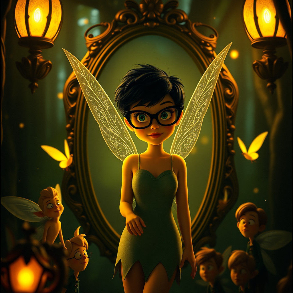Tinkerbell with Black Hair in Mystical Forest