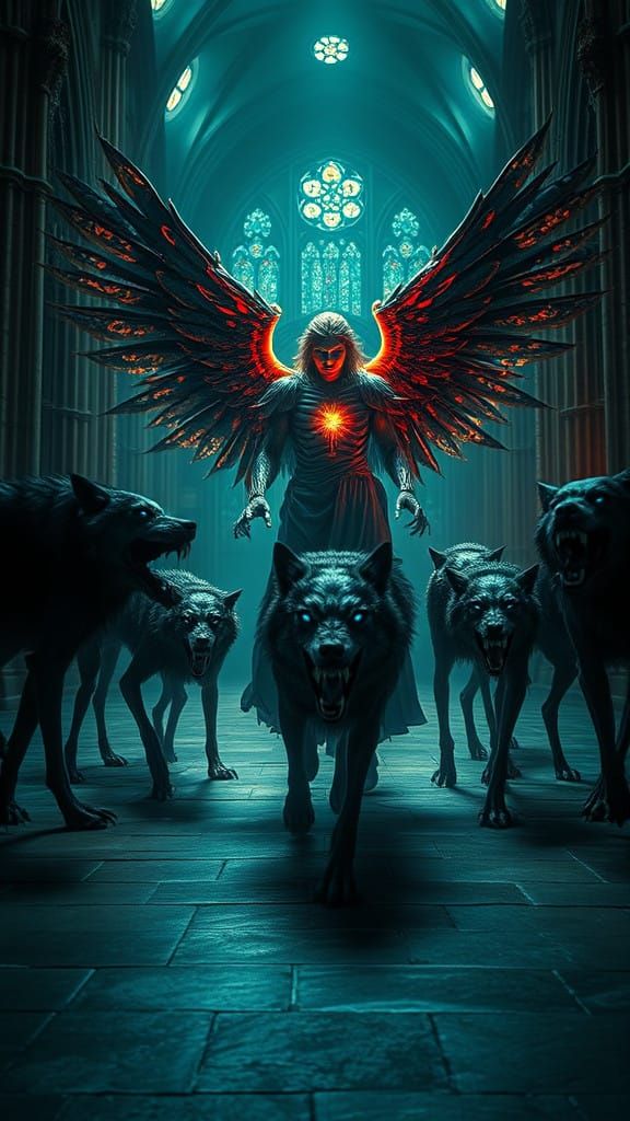 Archangel of Desperation Amidst Gothic Ruin