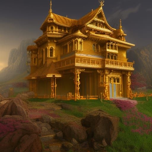 Beautiful Golden House: Detailed Matte Painting
