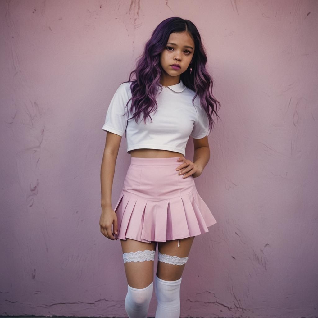 Jenna Ortega with Purple Hair in Film Still