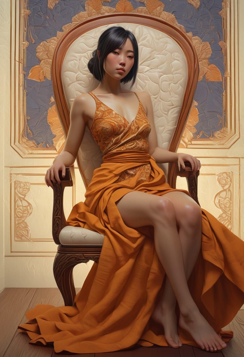 Confident Woman in Baroque Boudoir, Photorealistic Style