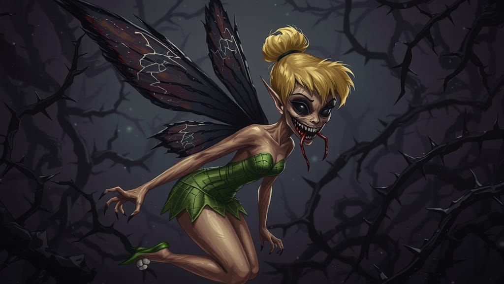 Dark Twisted Tinkerbell in a Haunting Surreal Scene