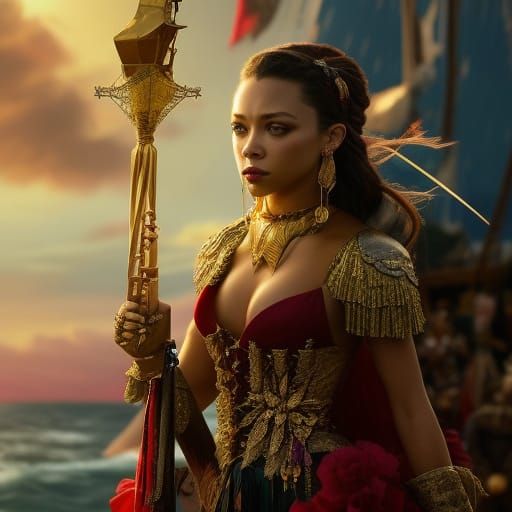 Pirate Portrait Sketch with Treasure and Parrot