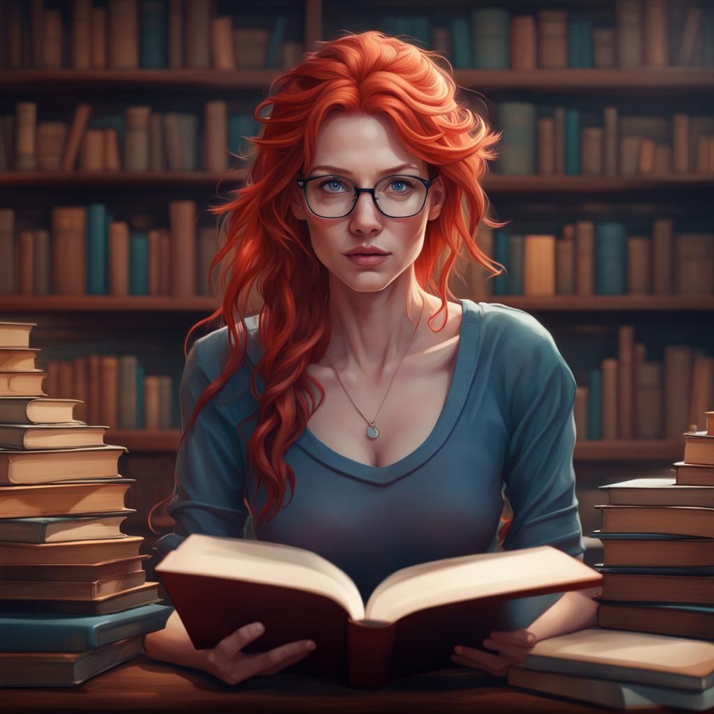 Red-Haired Woman Portrait in Art Nouveau Style