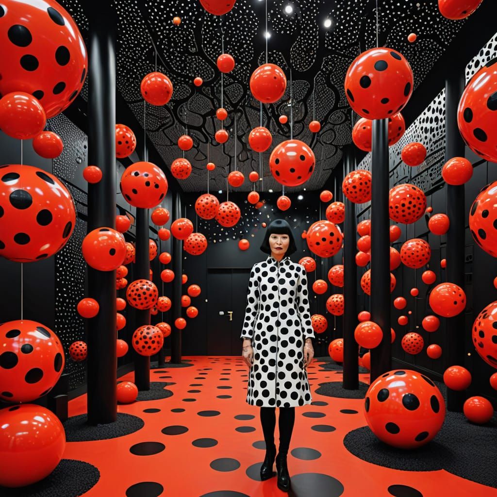 Yayoi Kusama - "Create a surreal, whimsical cityscape entire...