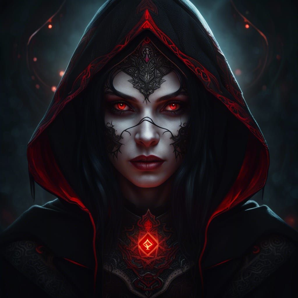 Gothic Dark Sorceress Portrait in D&D Style