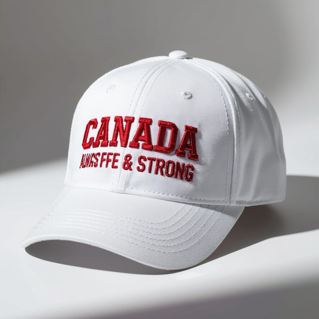 White Canada Ball Cap in Bold Red Font