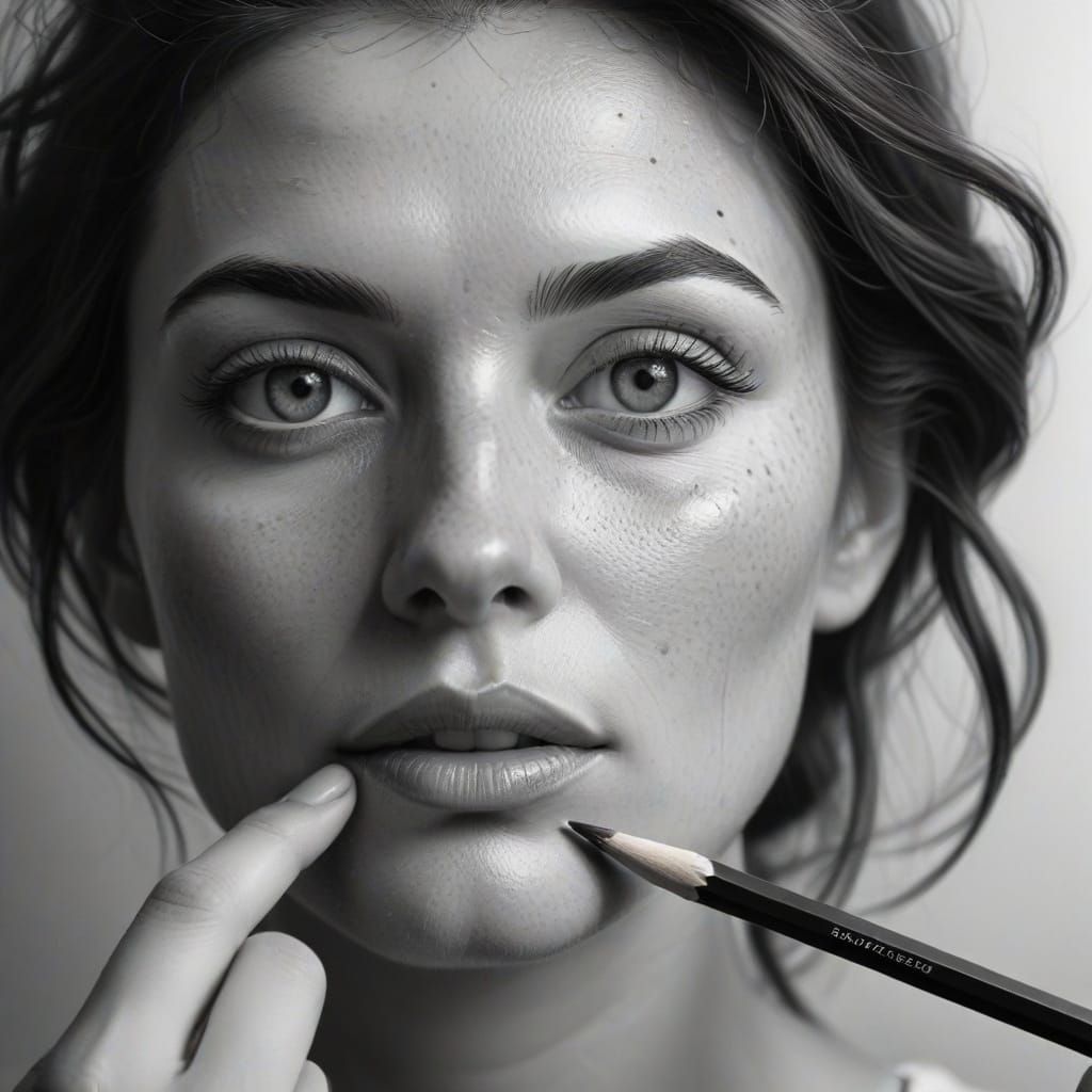 Finger Transforms Into Pencil Drawing Portrait