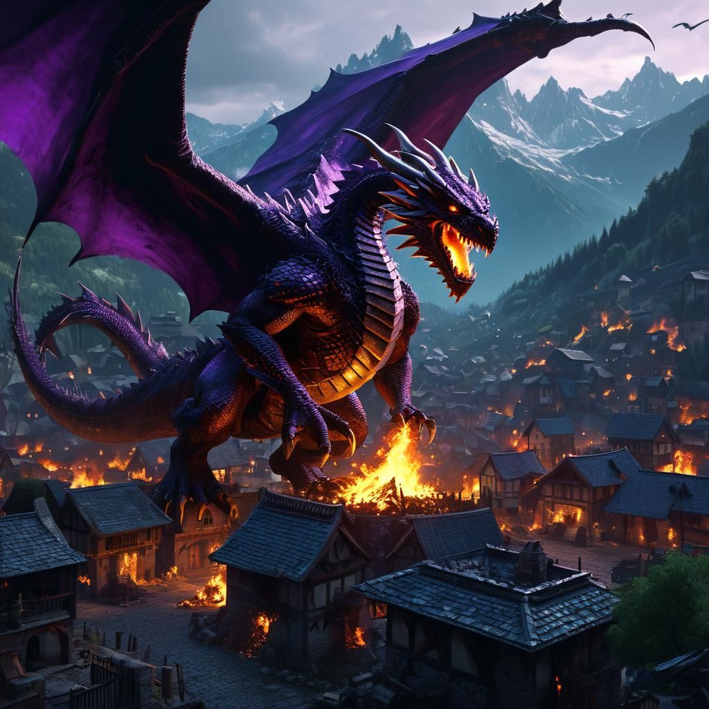 Dragon's Fiery Reign: Dark Fantasy Art