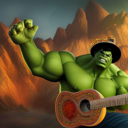 Hulk as Mariachi in Detailed Matte Painting