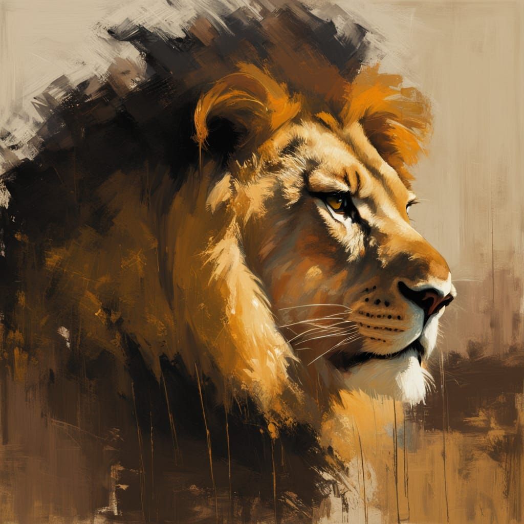 Semi-Realistic Impressionist Lion in Earthy Tones