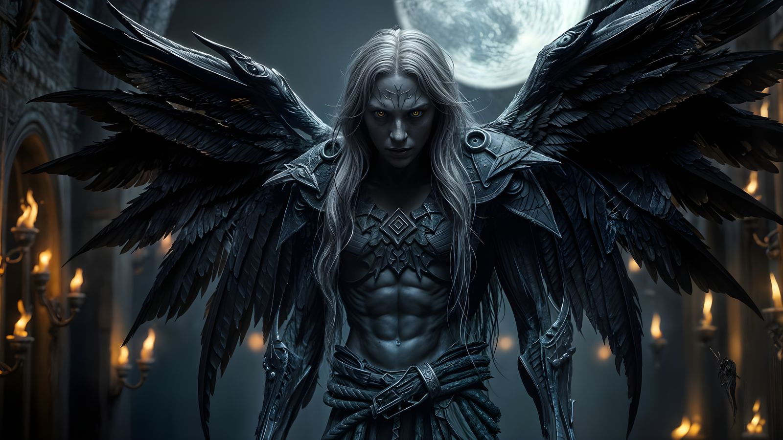 Dark Gothic Archangel with Twisted Beauty and Corrupted Wing...