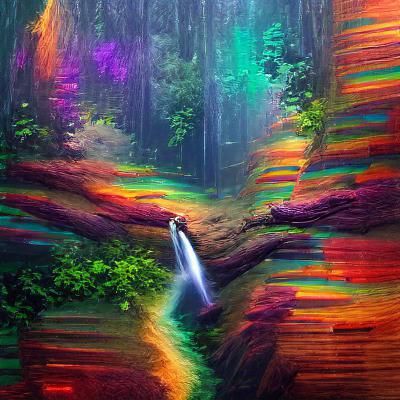 Rainbow Waterfall in Lush Green Forest