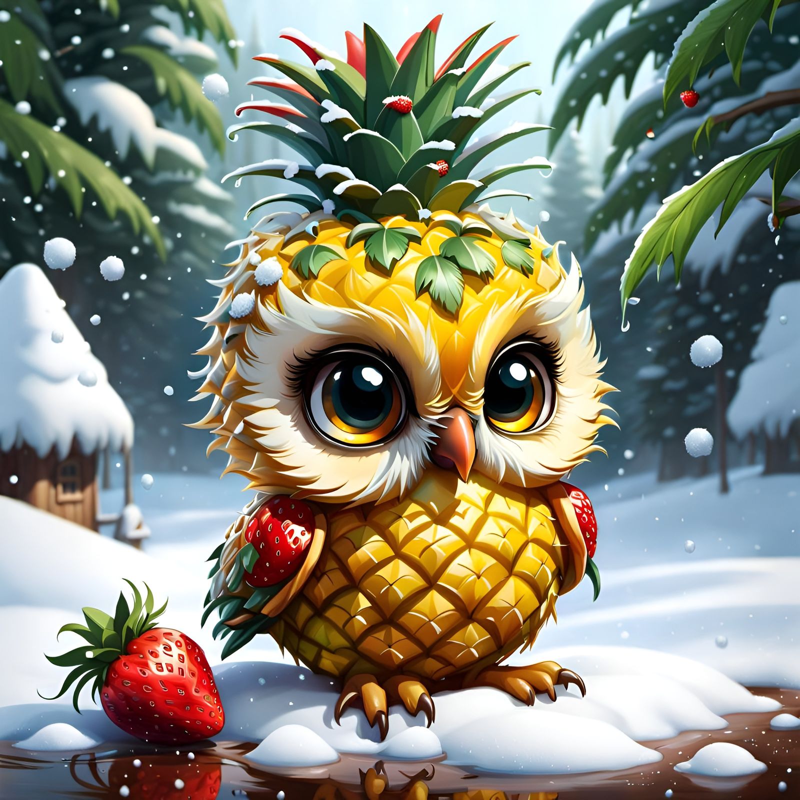 Chibi Strawberry Pineapple Owl