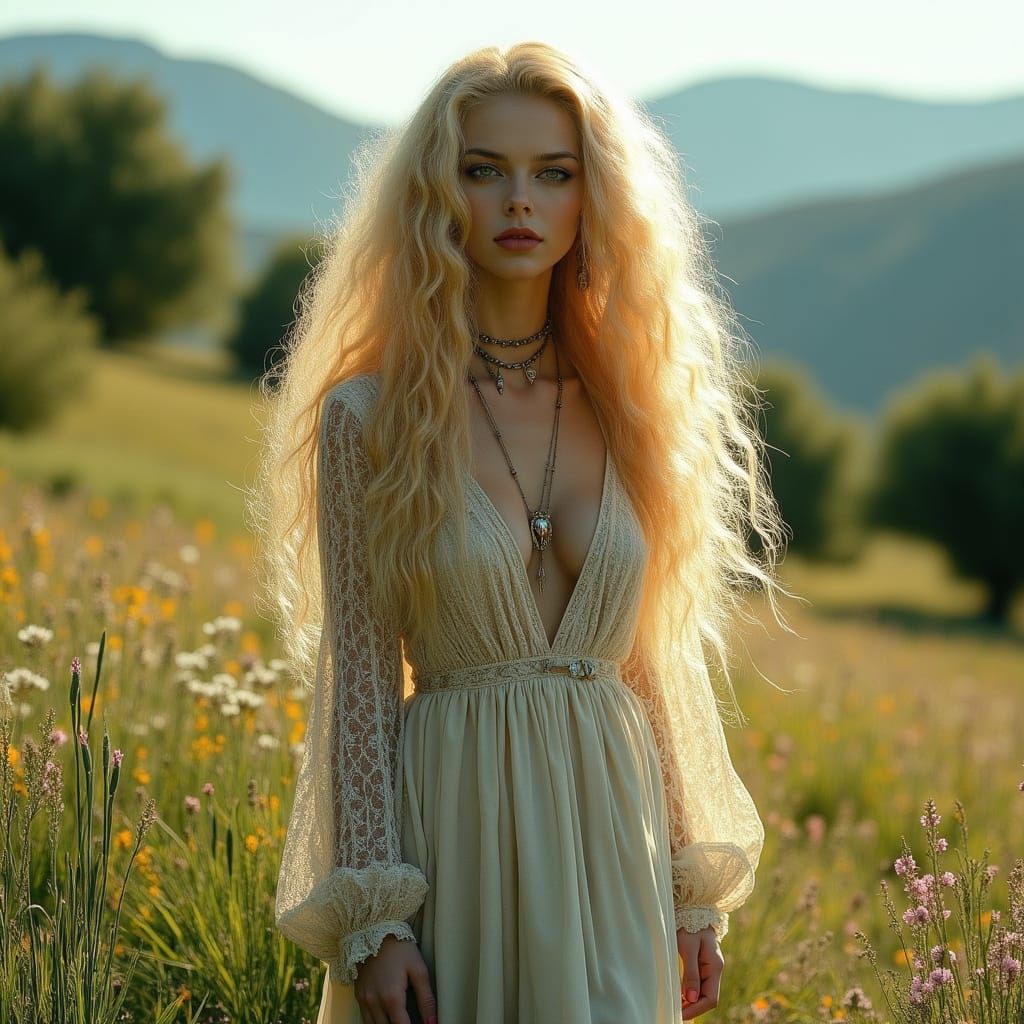 Ethereal Greek Goddess in a Dreamy Landscape