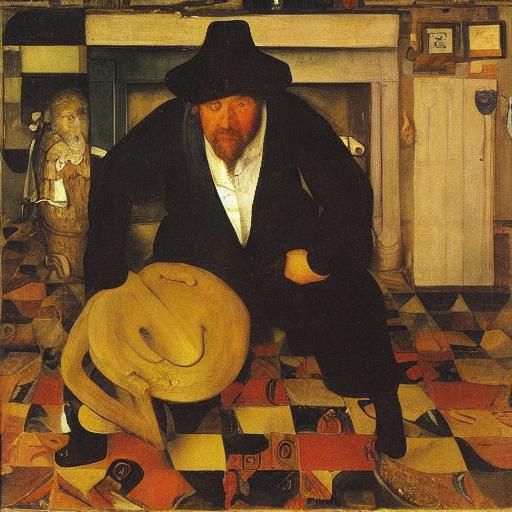 Man Clearing Clogs: Holbein, Soutine, Ensor Style