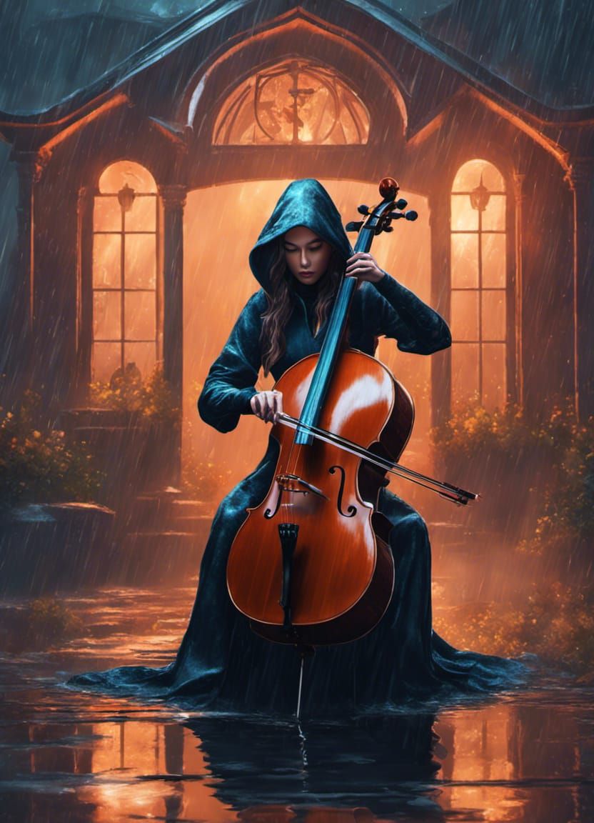 Hooded Widow Plays Cello in Torrential Rain