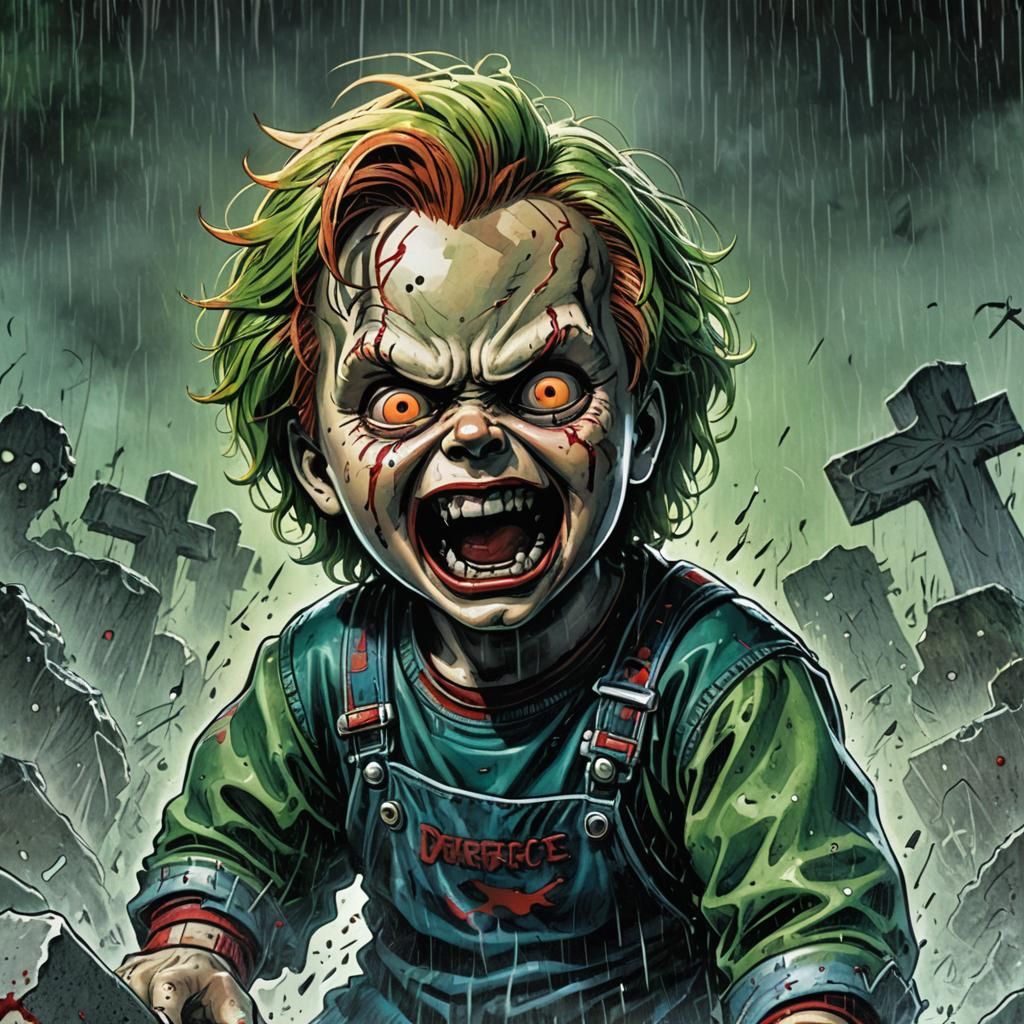 Chucky Doll Screams in Grave: Comic Book Art