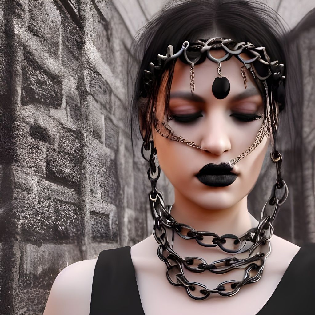 Gothic Girl in Chains: Hyperrealistic 3D Render