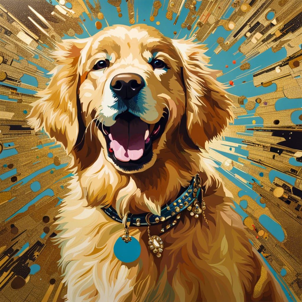 Happy Golden Retriever Puppy Portrait Painting