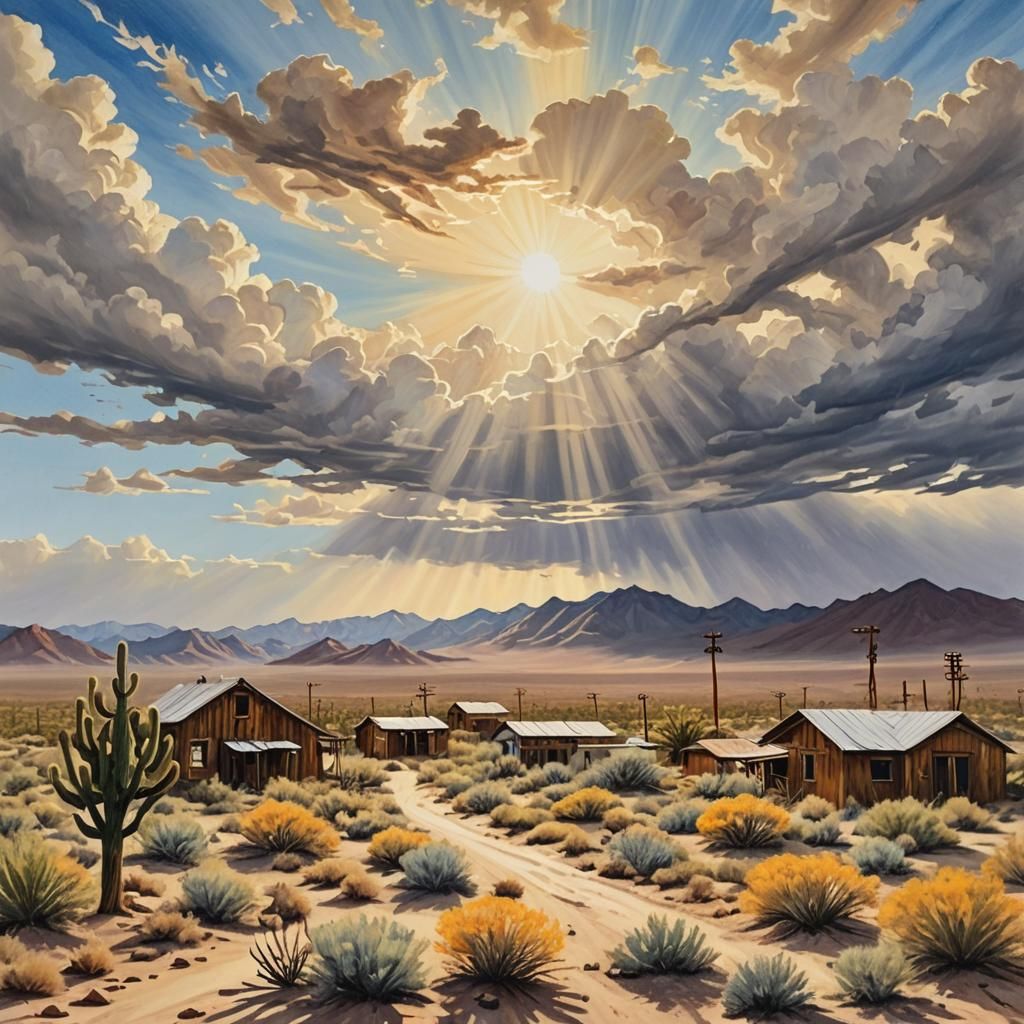 Mojave Desert Ghost Town: Gouache Painting in Sunlight