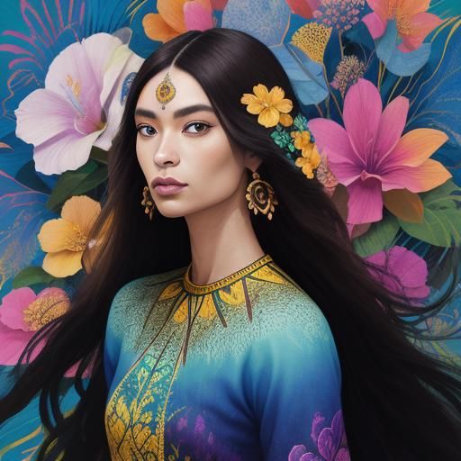 Exotic Portrait of Scaled Woman in Abstract Expressionism