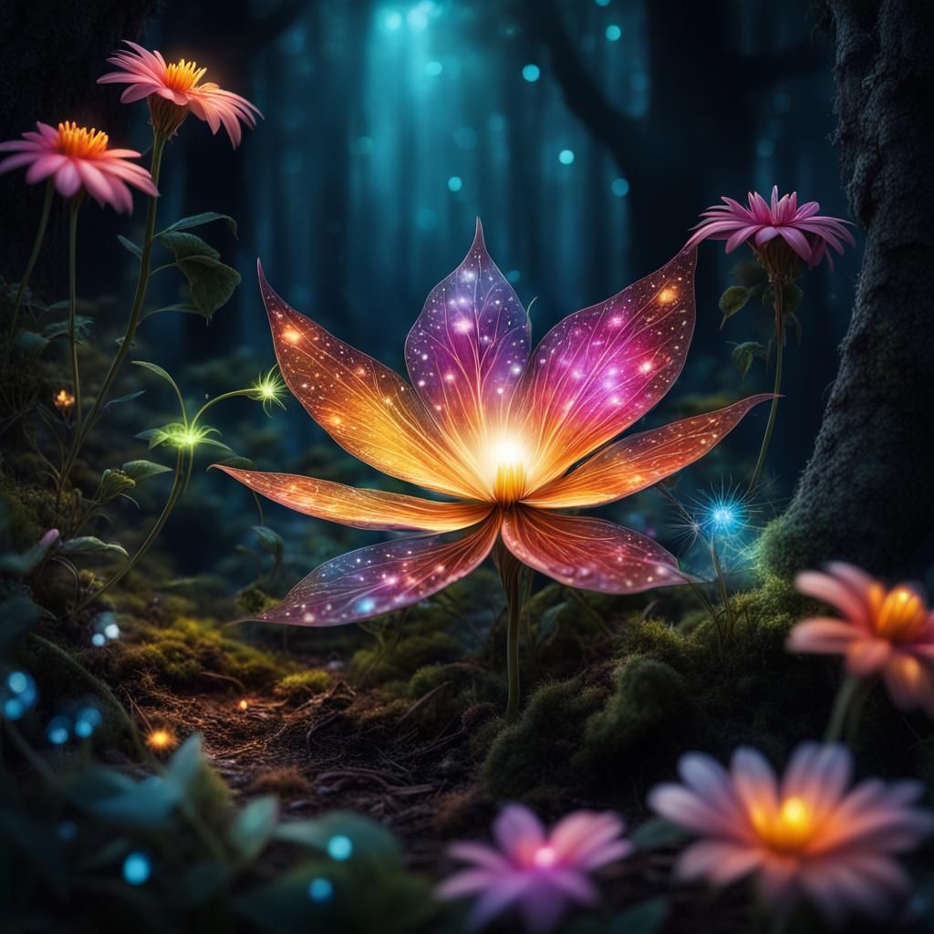 Glowing Magical Flower in Fairy Forest