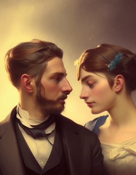 Victorian Couple Portrait in Hyperdetailed Digital Art