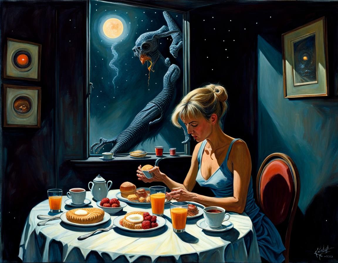 Breakfast in Dark Room, Retro Sci-Fi Art
