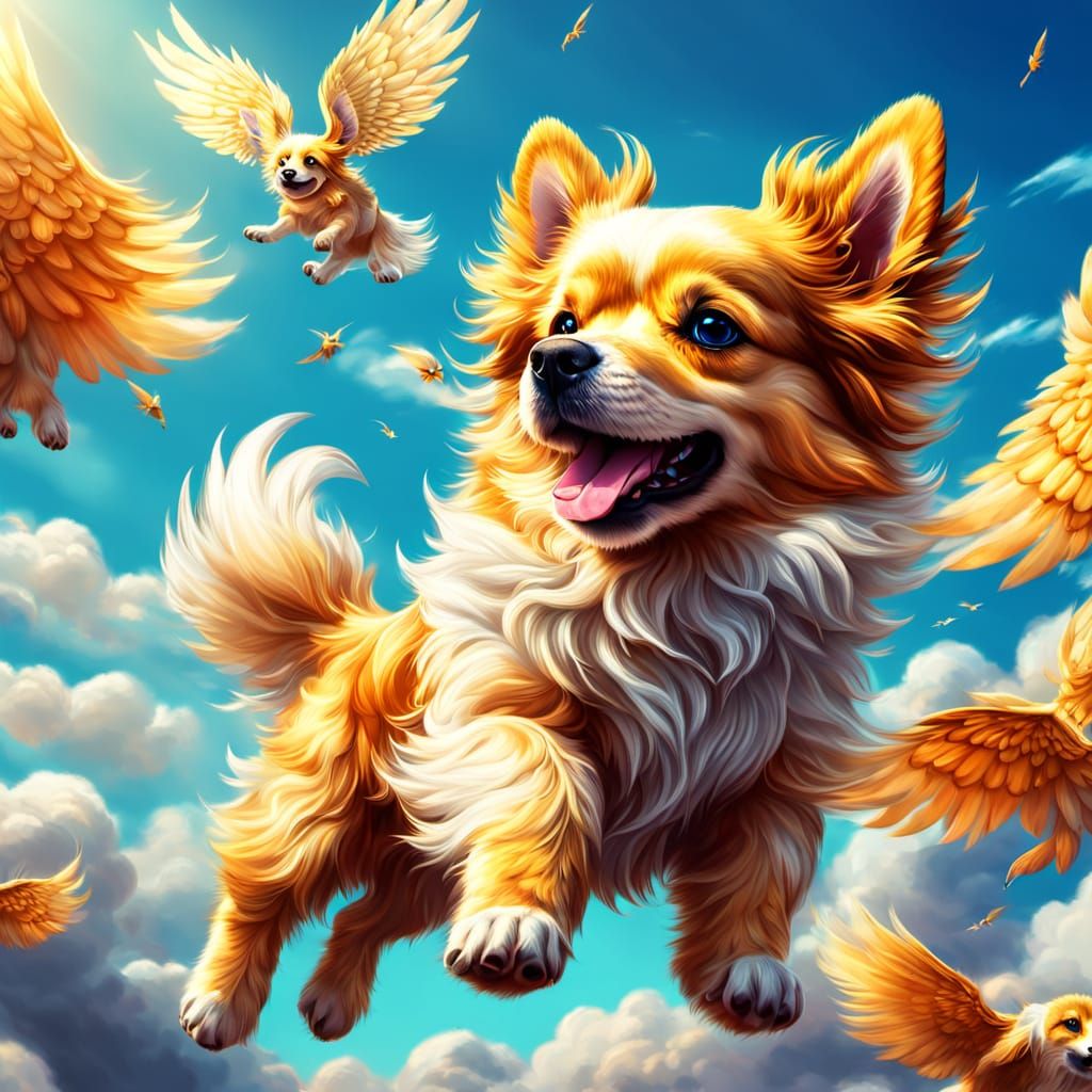 Dog Soars Through the Air in Vibrant Surrealism