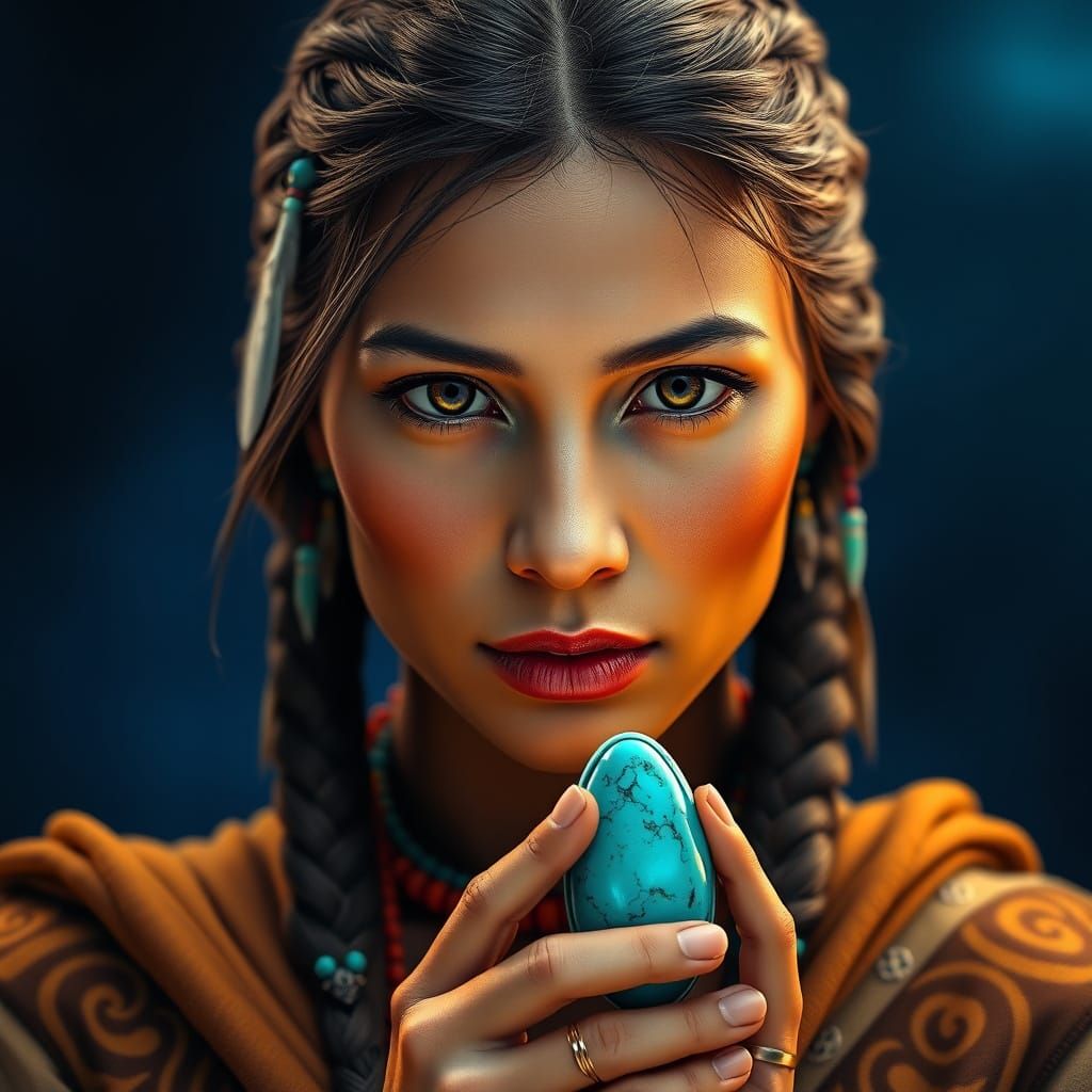 Native American Woman with Turquoise Adornments