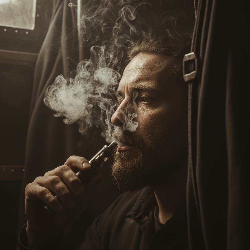 Hyperrealistic Portrait of Person Vaping with Dramatic Light...