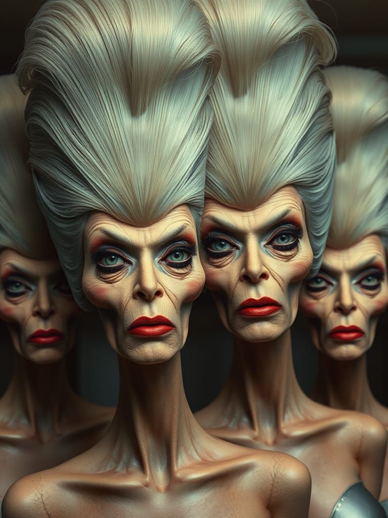 Surreal Distorted Faces in Retro-Futuristic Dreamscape