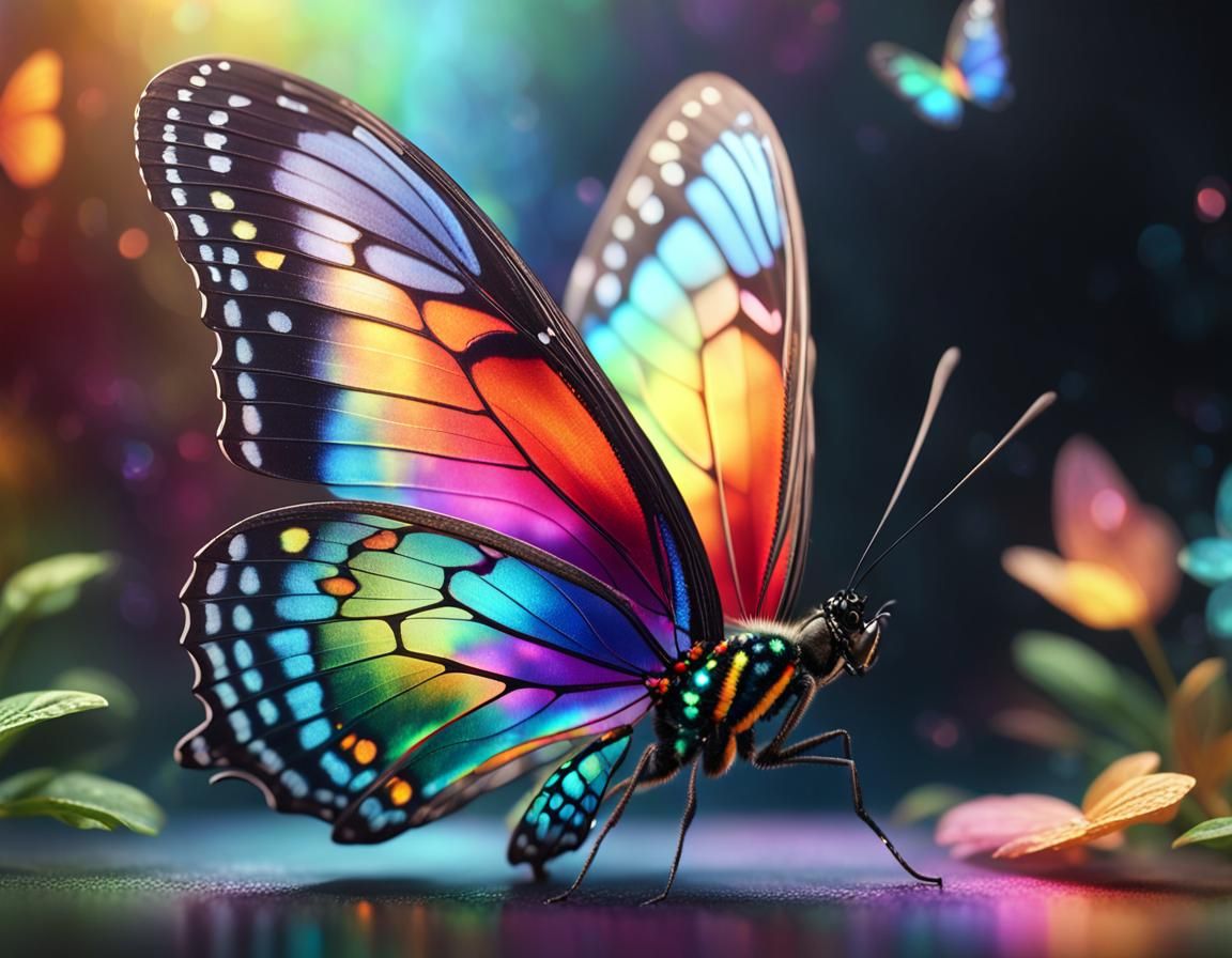 Iridescent Butterfly with Crystal Wings in Hyperrealism