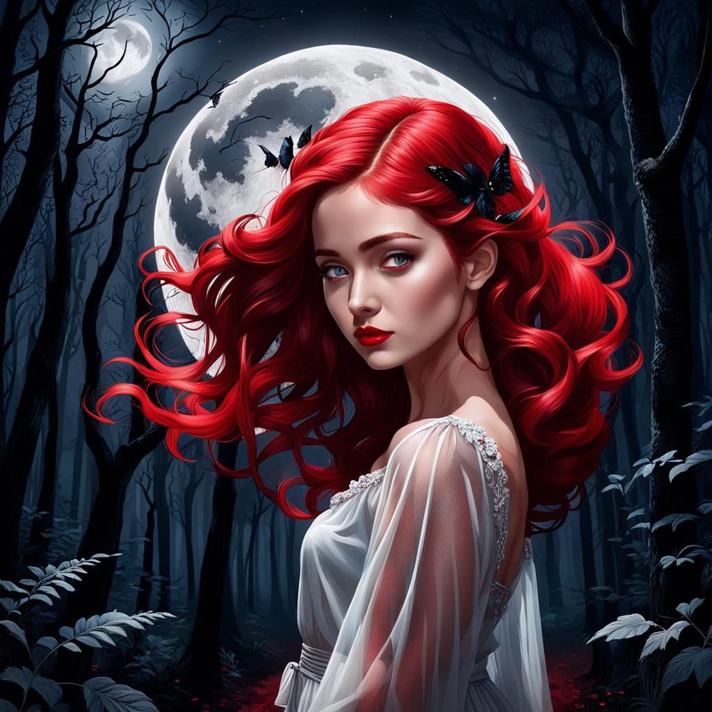 Shattered Heart Held by Woman in Forest Moonlight