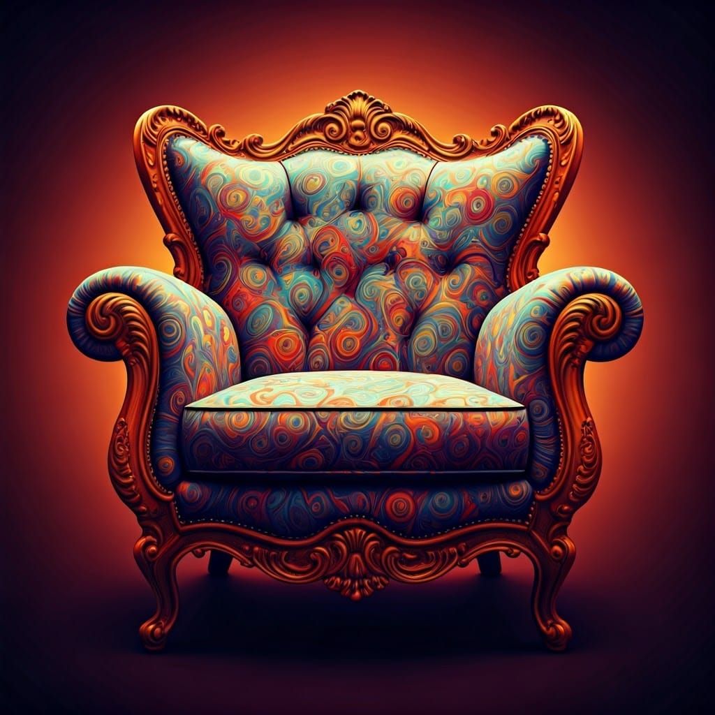 Psychedelic Sixties Pop Art Armchair in Vibrant Swirling Pat...