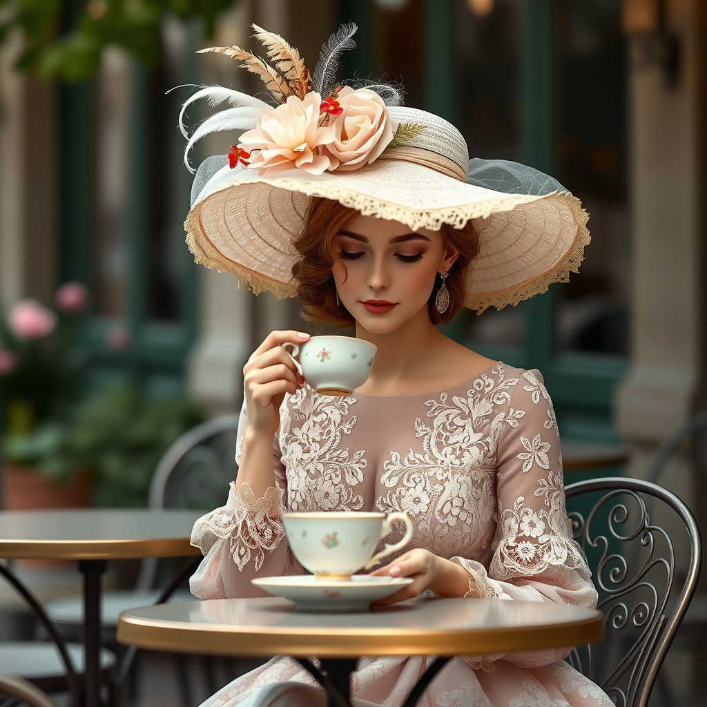 Elegant Lady Sipping Tea: Whimsical Fantasy Art