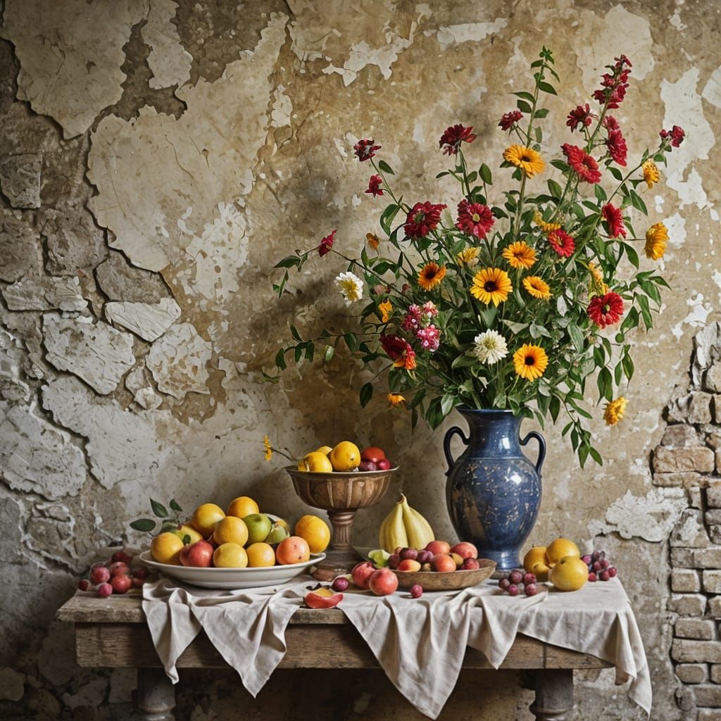 Biedermeier Still Life with Autumn Fruits and Flowers