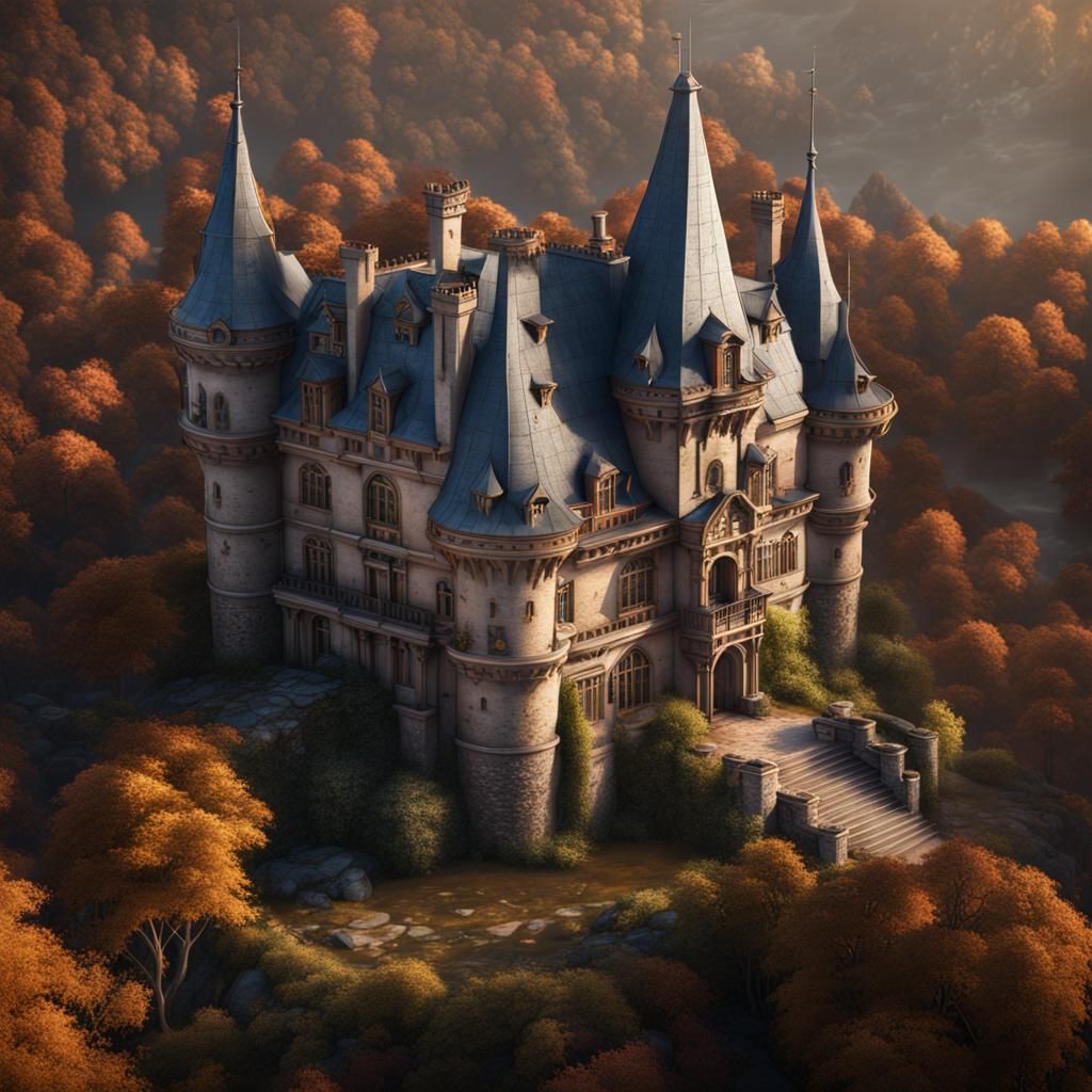 Fantastical Chateau in Detailed Matte Painting Style