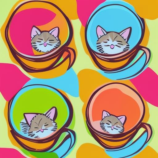 Kittens Curling in Teacups: Abstract Art